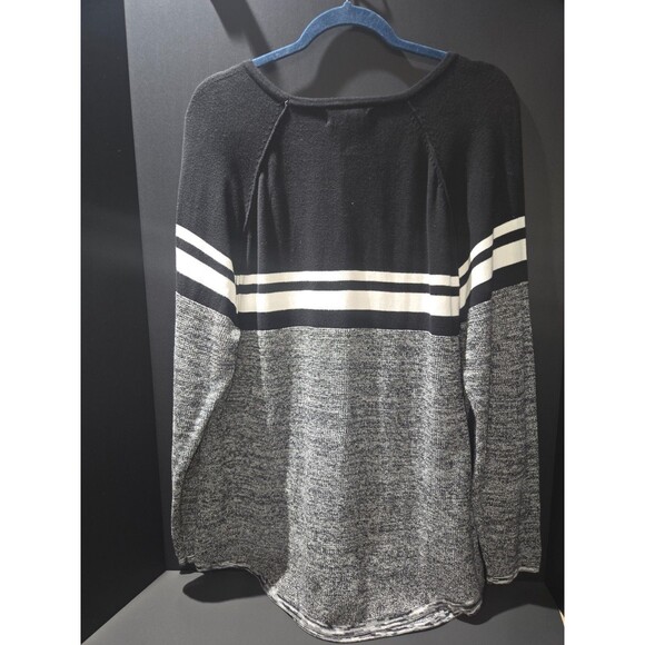 Karen Scott Sweaters - Karen Scott Colorblock Striped Sweater - Black White Grey - Womens XL - Knit